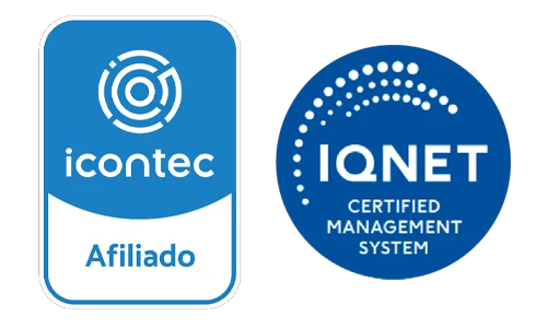 Sellos ICONTEC (afiliado) e IQNET Certified Management System